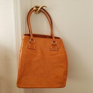 Le Solim orange genuine leather large womens bag made in Italy